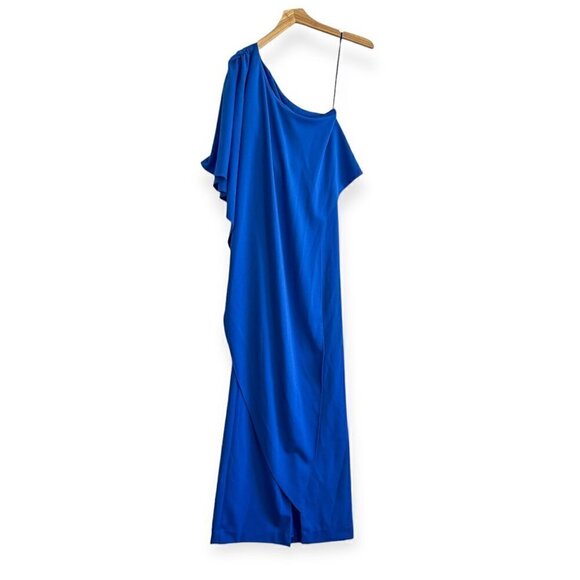 Badgley Mischka One-Shoulder Draped Cape Gown, Blue, Size 0, New with tag - Picture 3 of 14